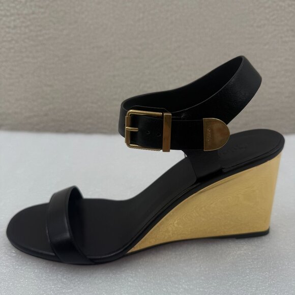 Chloé Rebecca leather sandals Black and Gold Wedge Sz 41 US 11 NEW - Picture 5 of 12